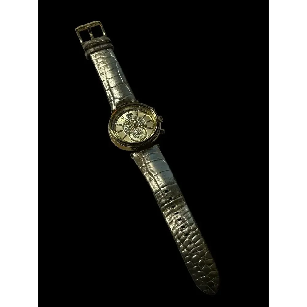 Michael Kors MK2444 Sawyer Champagne Dial Gold Leather Strap Chrono Women Watch